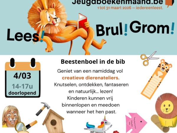 Beestenboel in de bib (creatieve ateliers jeugdboekenmaand) © Bib Lummen