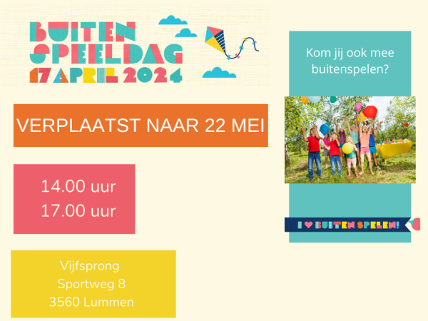 Buitenspeeldag verplaatst naar 22 mei